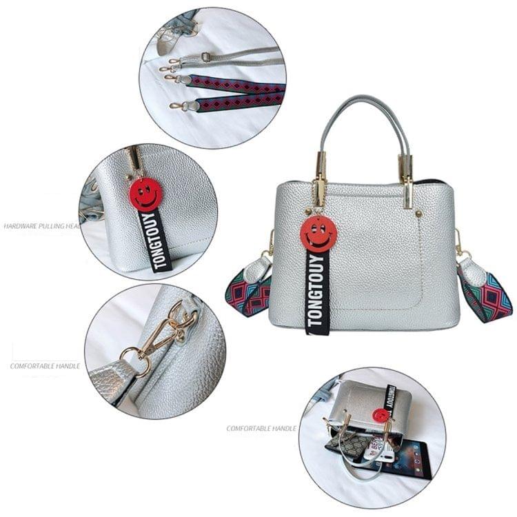Double-Shoulder Straps PU Leather Single Shoulder Bag Messenger Bag Ladies Handbag (Silver)