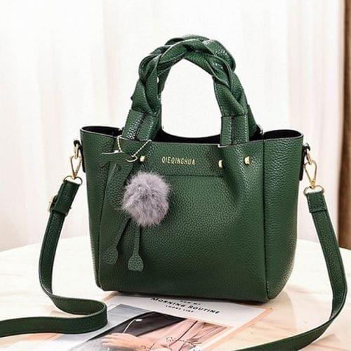 Leisure Fashion PU Slant Shoulder Bag Handbag with Plush Ball(Green)
