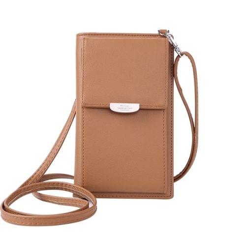 Summer Women Phone Shoulder Bag  PU Leather Money Wallet  Mini Chain Mobile Crossbody Bag(Brown)
