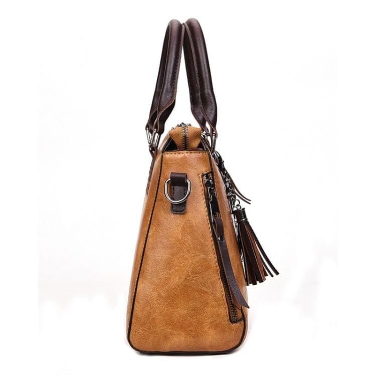 Casual PU Shoulder Bag Ladies Handbag Messenger Bag with Tassel and Cat Pendant (Brown)