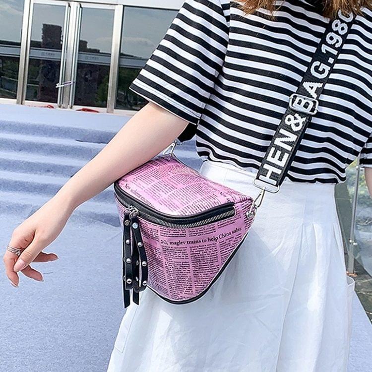 Fashion Newspaper Printing Plastic Transparent Jelly Waist Chest Bag Dual-zipper Single Shoulder Bag Messenger Bag (Pink)