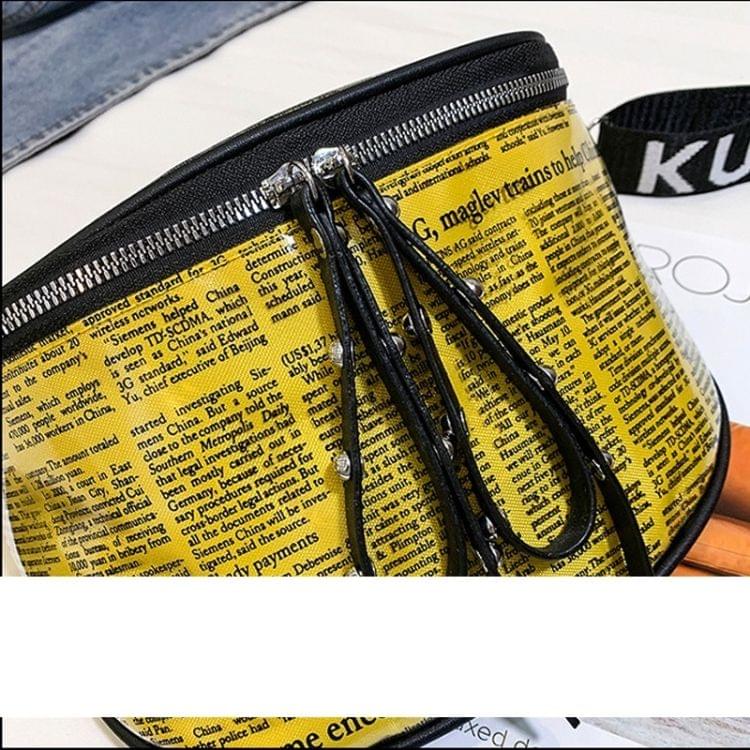 Fashion Newspaper Printing Plastic Transparent Jelly Waist Chest Bag Dual-zipper Single Shoulder Bag Messenger Bag (Pink)