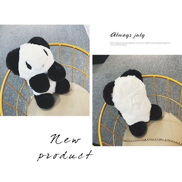 Cute Panda Plush Shoulder Bag Messenger Bag Ladies Handbag Chain Bag (Black)