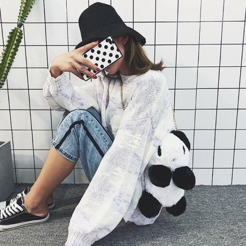 Cute Panda Plush Shoulder Bag Messenger Bag Ladies Handbag Chain Bag (Black)
