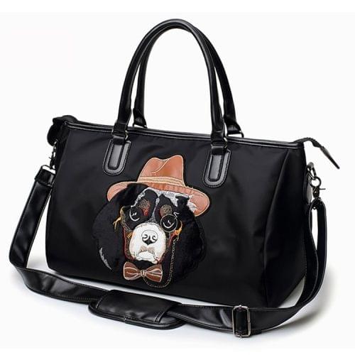 Dog Pattern Leisure Fashion Oxford Cloth Slant Shoulder Bag Handbag(Black)