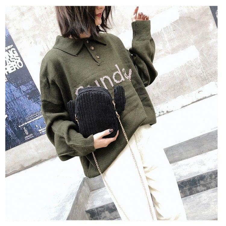 Cactus Fashion Plush Women Tote Chain Phone Case Messenger Bag (Black)