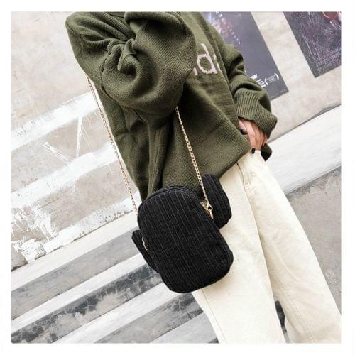Cactus Fashion Plush Women Tote Chain Phone Case Messenger Bag (Black)