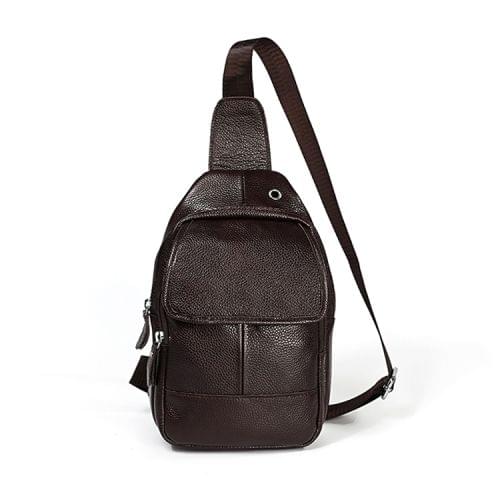 6023 Casual Litchi Texture Soft Face Genuine Leather One Shoulder Crossbody Bag for Men(Coffee)