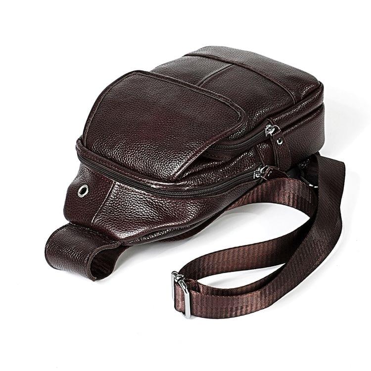 6023 Casual Litchi Texture Soft Face Genuine Leather One Shoulder Crossbody Bag for Men(Coffee)
