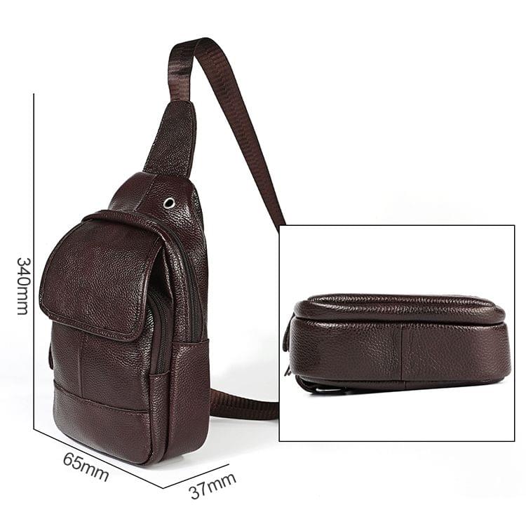 6023 Casual Litchi Texture Soft Face Genuine Leather One Shoulder Crossbody Bag for Men(Coffee)