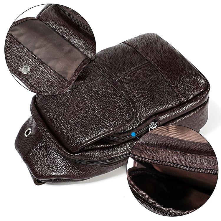 6023 Casual Litchi Texture Soft Face Genuine Leather One Shoulder Crossbody Bag for Men(Coffee)