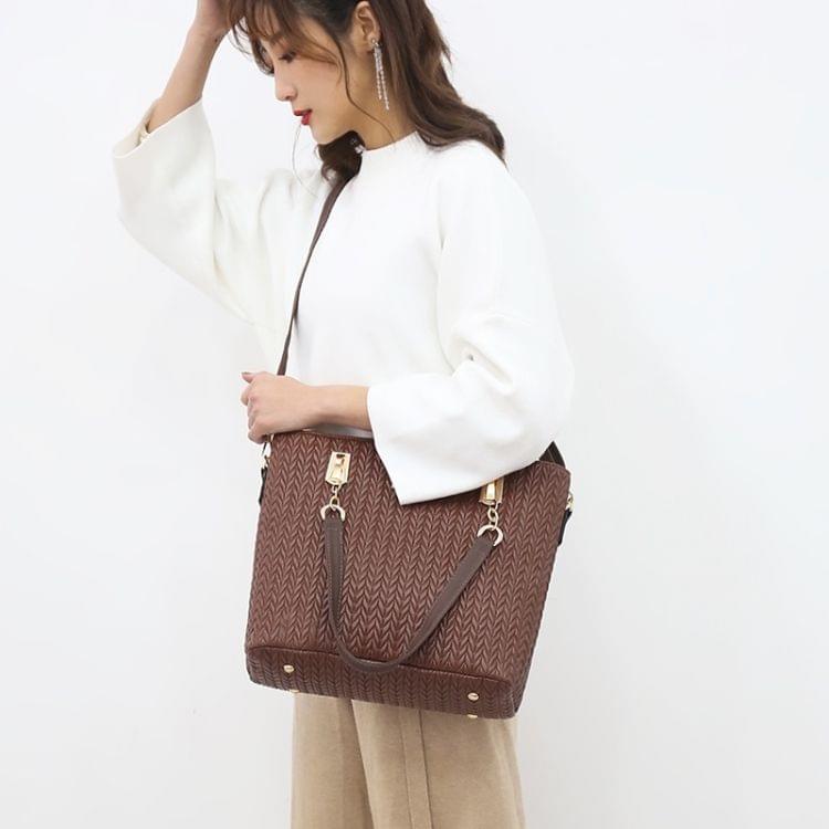 6 in 1 Weave Pattern PU Shoulder Bag Ladies Handbag Messenger Bag (Brown)