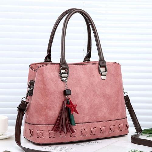 Unique Bottom Knitting Leisure Fashion PU Slant Shoulder Bag Handbag(Pink)