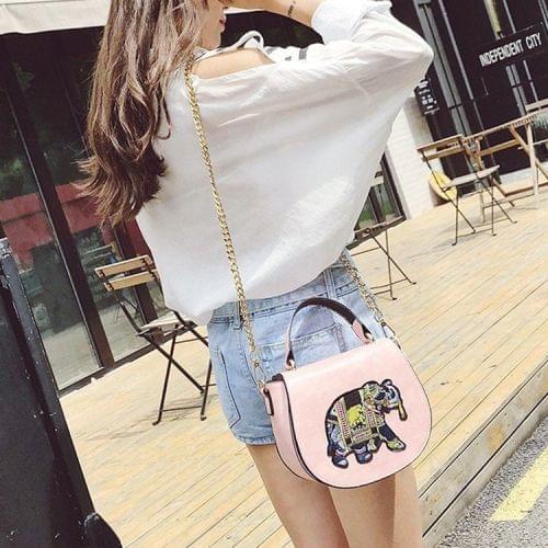 Embroidery Elephant Pattern Casual Shoulder Bag Ladies Handbag Messenger Bag (Pink)