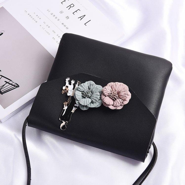 Stereo Flower Pattern Casual Handbag Single Shoulder Bag (Black)