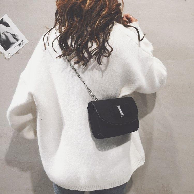 Suede Surface PU Leather Shoulder Bag Ladies Handbag Messenger Bag (Black)