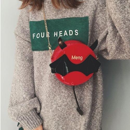 Fashion Demon Wing PU Shoulder Bag Messenger Bag Ladies Handbag Small Round Shoulder Bag (Red)