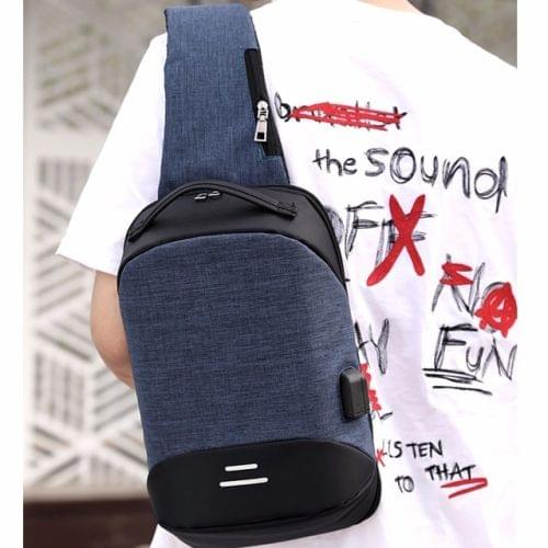 Multi-Function Oxford Portable Casual Single Shoulder Bag with Earphone Line Hole & USB Charging (Navy Blue)