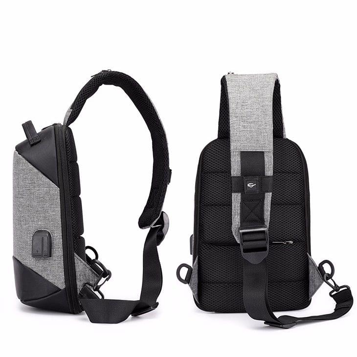 Multi-Function Oxford Portable Casual Single Shoulder Bag with Earphone Line Hole & USB Charging (Navy Blue)