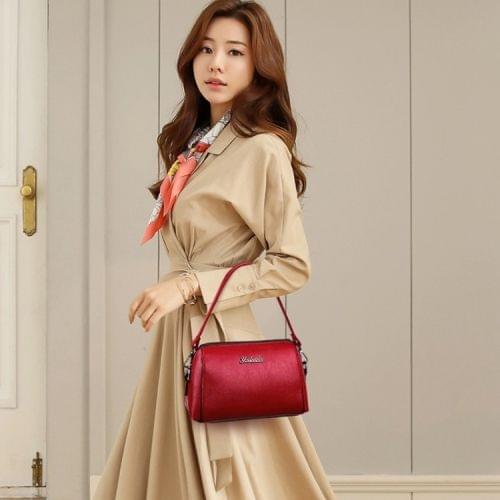 Small Pillow Bag PU Leather Single Shoulder Bag Ladies Handbag Messenger Bag (Red)