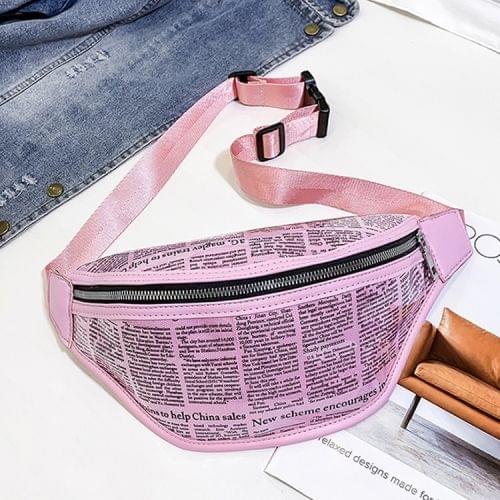Fashion Newspaper Printing Plastic Transparent Jelly Waist Chest Bag Single Shoulder Bag Messenger Bag (Pink)