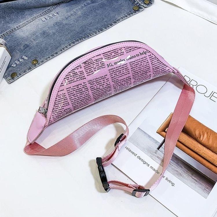 Fashion Newspaper Printing Plastic Transparent Jelly Waist Chest Bag Single Shoulder Bag Messenger Bag (Pink)