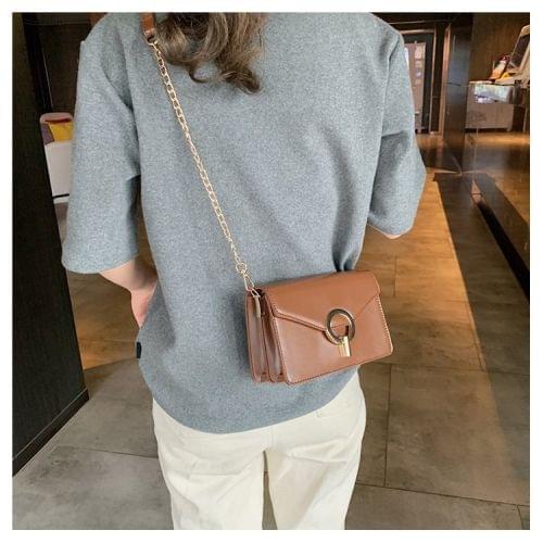 Metal Lock Small Square Bag PU Leather Single Shoulder Bag Ladies Handbag Messenger Bag (Brown)