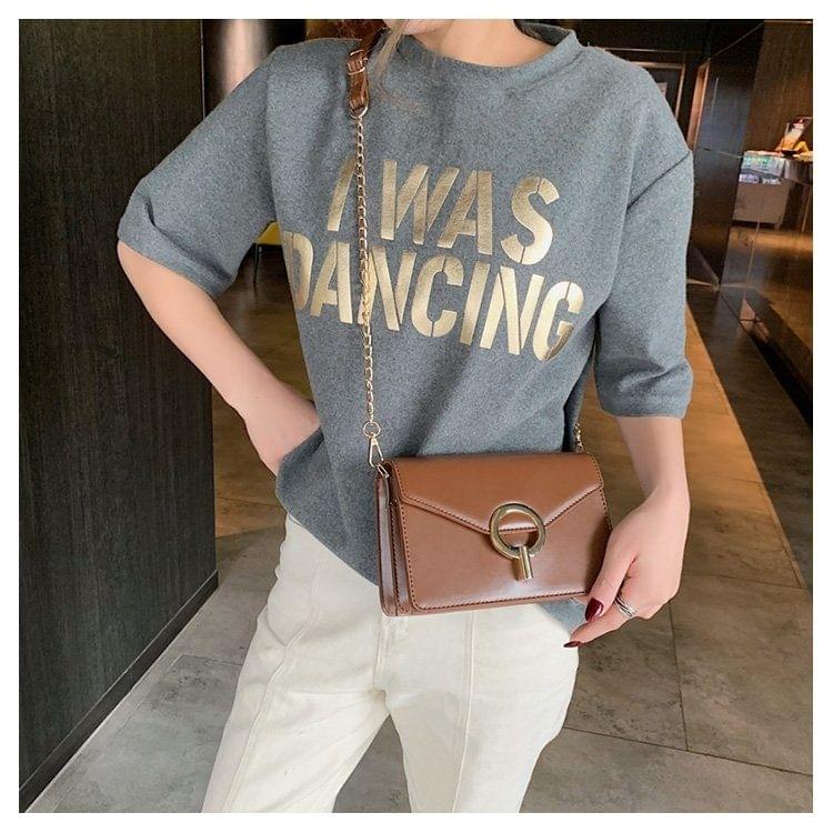 Metal Lock Small Square Bag PU Leather Single Shoulder Bag Ladies Handbag Messenger Bag (Brown)