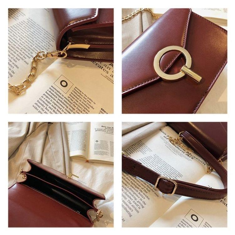 Metal Lock Small Square Bag PU Leather Single Shoulder Bag Ladies Handbag Messenger Bag (Brown)