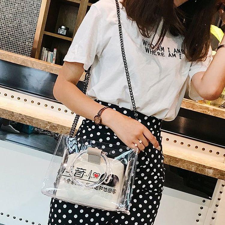 Leisure Fashion PVC Slant Shoulder Bag Handbag (Black)