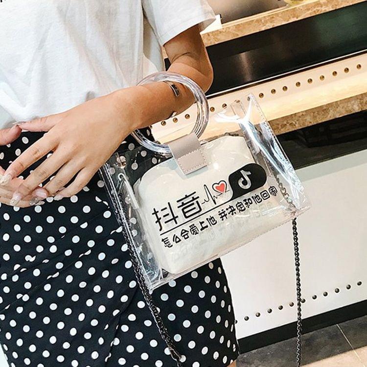 Leisure Fashion PVC Slant Shoulder Bag Handbag (Black)