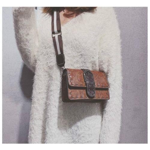 Retro Stitching PU Shoulder Bag Small Square Bag Ladies Handbag Messenger Bag (Brown)