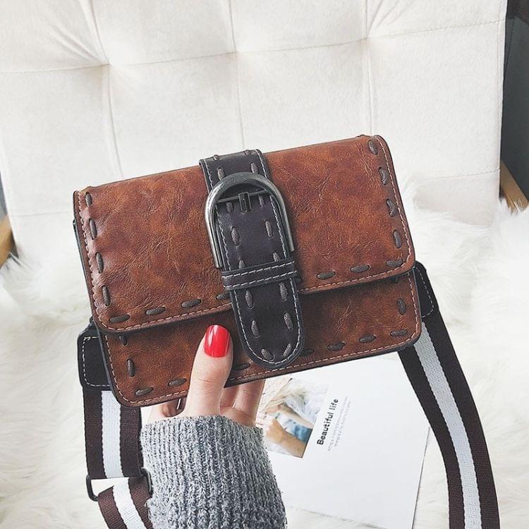 Retro Stitching PU Shoulder Bag Small Square Bag Ladies Handbag Messenger Bag (Brown)