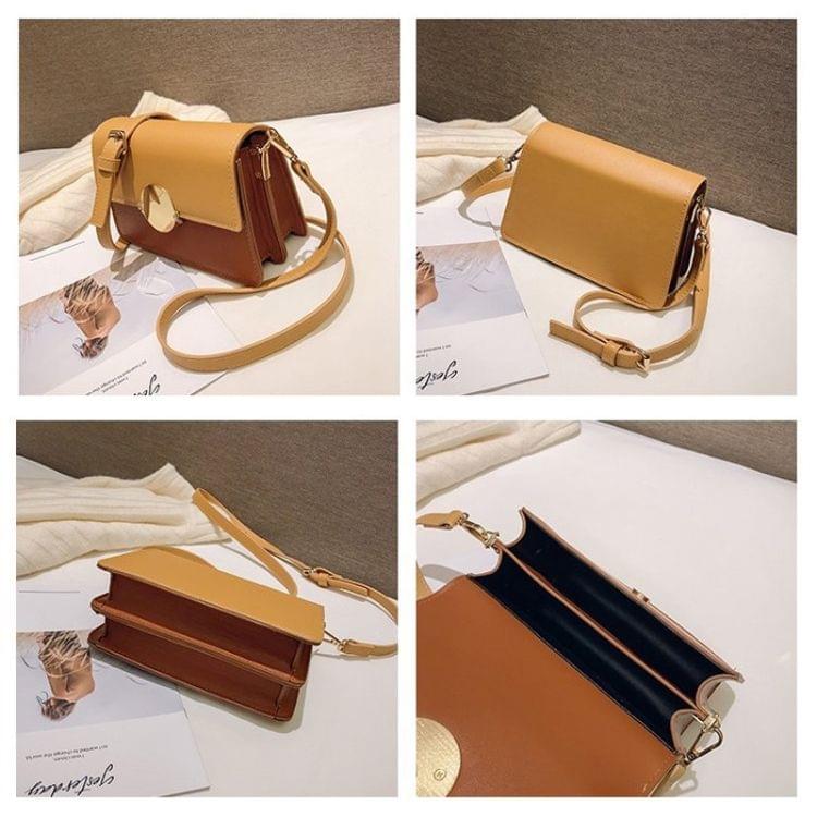 Round Buckle Color Matching PU Leather Single Shoulder Bag Ladies Handbag Messenger Bag (Black)