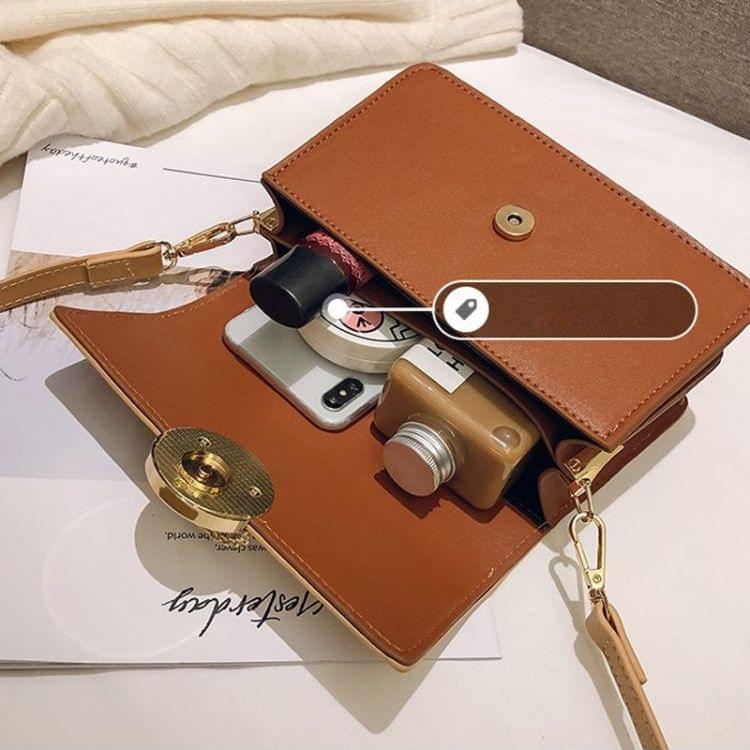 Round Buckle Color Matching PU Leather Single Shoulder Bag Ladies Handbag Messenger Bag (Black)