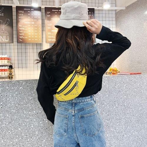 Fashion Rivet PU Single Shoulder Bag Zipper Ladies Messenger Bag Chest Waist Pockets Bag (Yellow)