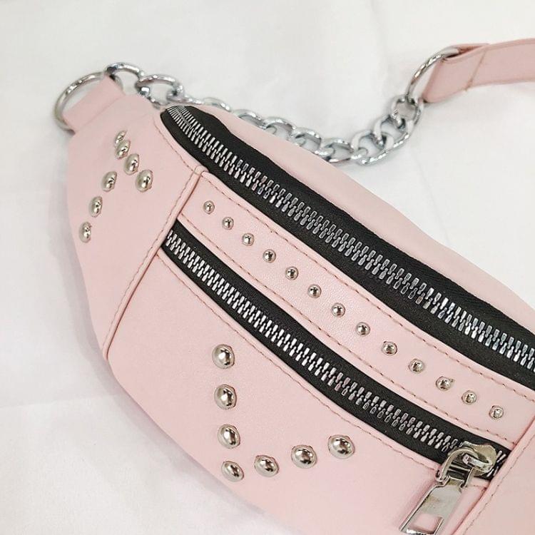 Fashion Rivet PU Single Shoulder Bag Zipper Ladies Messenger Bag Chest Waist Pockets Bag (Yellow)