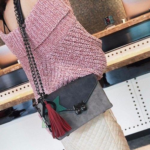 Fashion PU Leather Single Shoulder Bag Ladies Handbag Messenger Bag with Star Pendant (Grey)