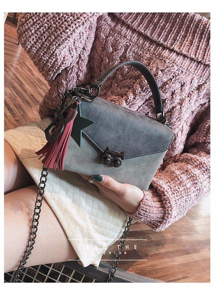 Fashion PU Leather Single Shoulder Bag Ladies Handbag Messenger Bag with Star Pendant (Grey)