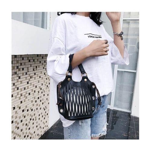 Fashion Hollow 2 in 1 PU Leather Chain Strap Shoulder Bag Ladies Handbag Messenger Bag (Black)