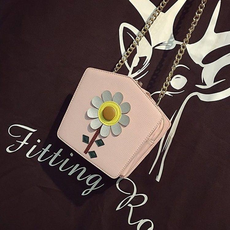Flower PU Leather Shoulder Bag Ladies Handbag Messenger Bag (Pink)