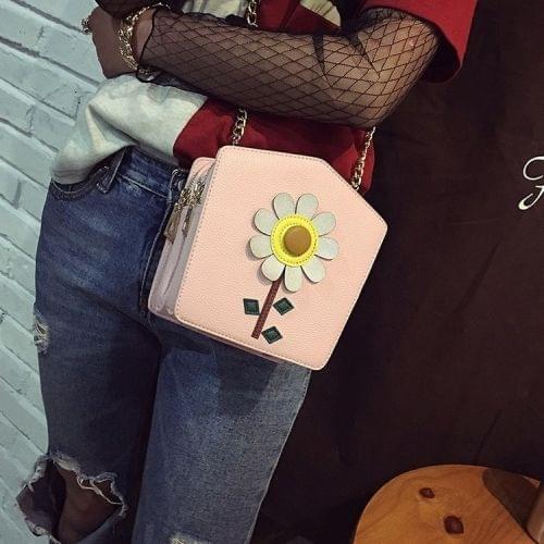 Flower PU Leather Shoulder Bag Ladies Handbag Messenger Bag (Pink)