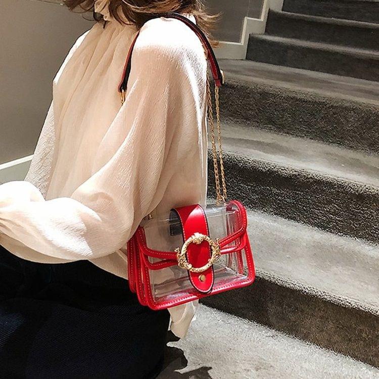 Clear Single Shoulder Bag Ladies Handbag Messenger Bag (Red)