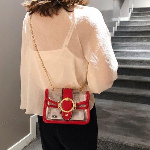 Clear Single Shoulder Bag Ladies Handbag Messenger Bag (Red)