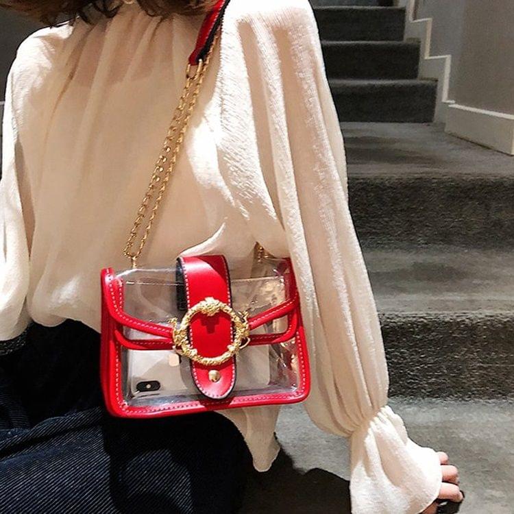 Clear Single Shoulder Bag Ladies Handbag Messenger Bag (Red)