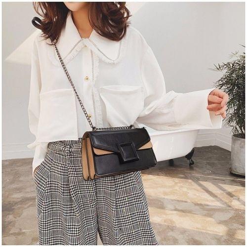 Color Matching Small Square Bag Handbag Single Shoulder Bag Messenger Bag (Black)