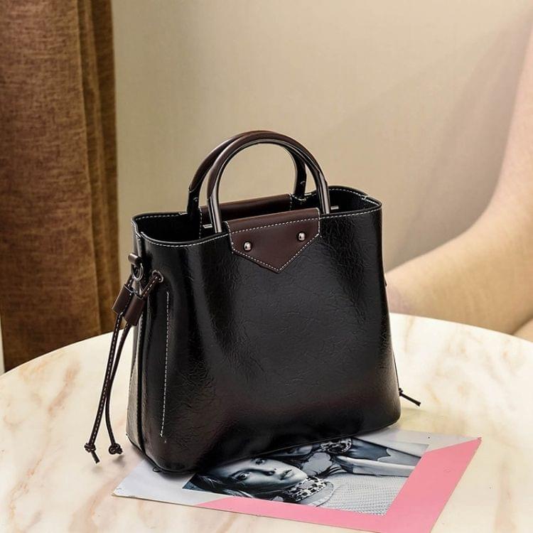 Leisure Fashion PU Slant Shoulder Bag Tassel Bucket Bag Handbag(Black)