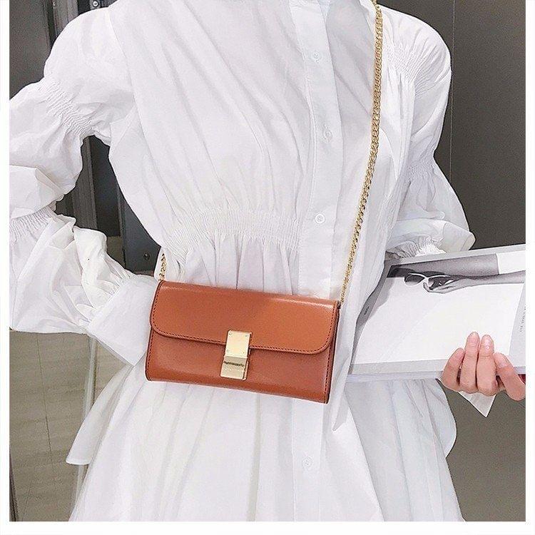 Lock Buckle PU Chain Single Shoulder Bag Ladies Handbag Messenger Bag (Brown)