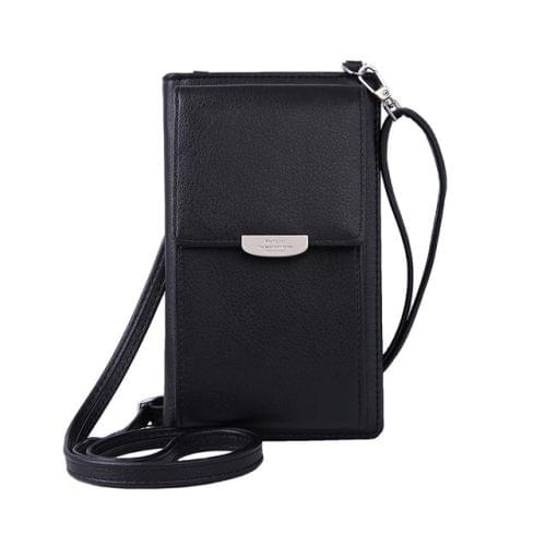 Summer Women Phone Shoulder Bag  PU Leather Money Wallet  Mini Chain Mobile Crossbody Bag(Black)