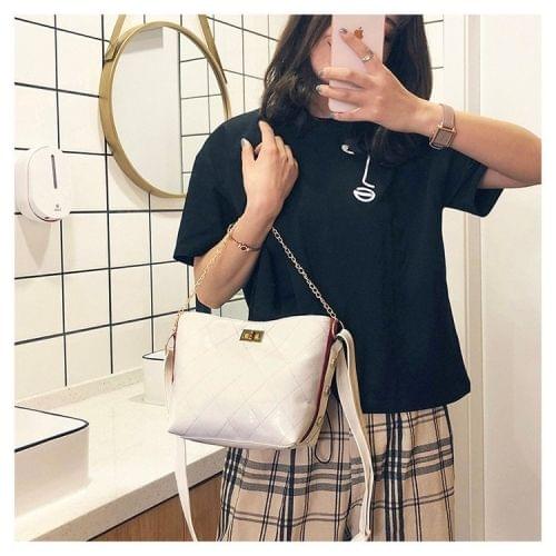 Rhombus Texture Lock Buckle PU Leather Single Shoulder Bag Ladies Handbag Messenger Bag (White)